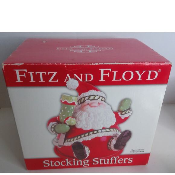 Fitz And Floyd Stocking Stuffers Santa Cheese Dome With Spreaders New - Picture 5 of 6
